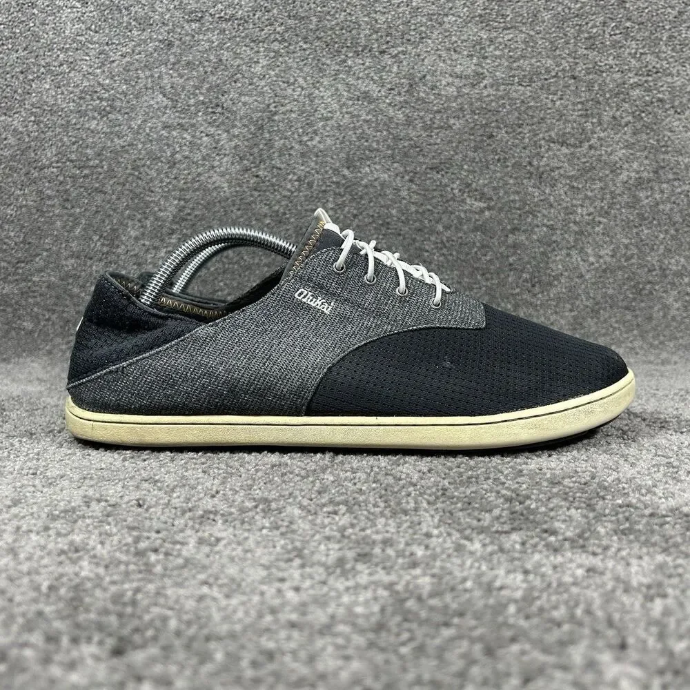 OluKai Nohea Moku Mens Size 10.5 Gray Black No Tie Boat Beach Slip On Shoes Used